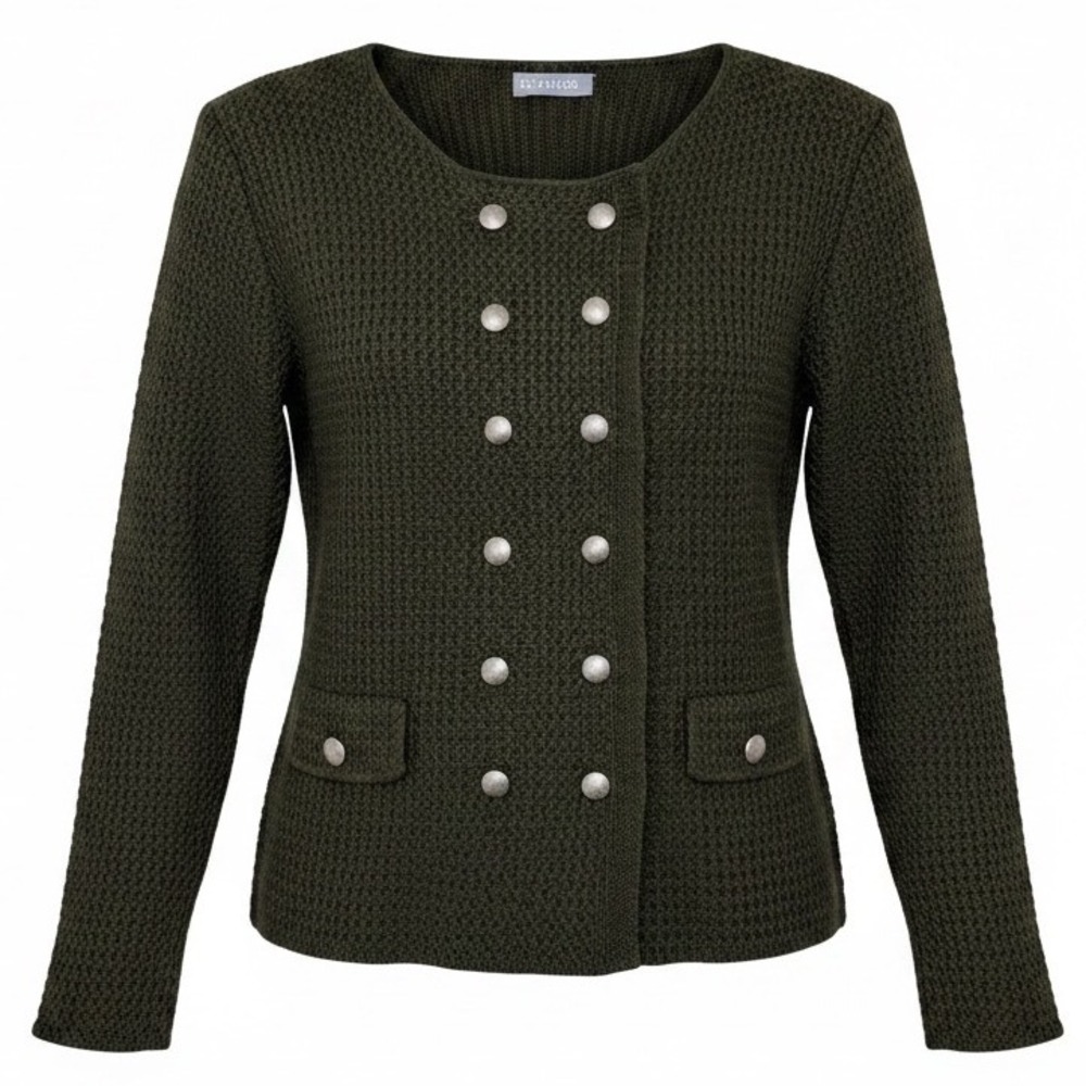 Milan Kiss Womens XL Olive Green Double Breasted Knit Cardigan Blazer Sweater